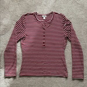 a.n.a Burgundy and White Striped Long Sleeve Top